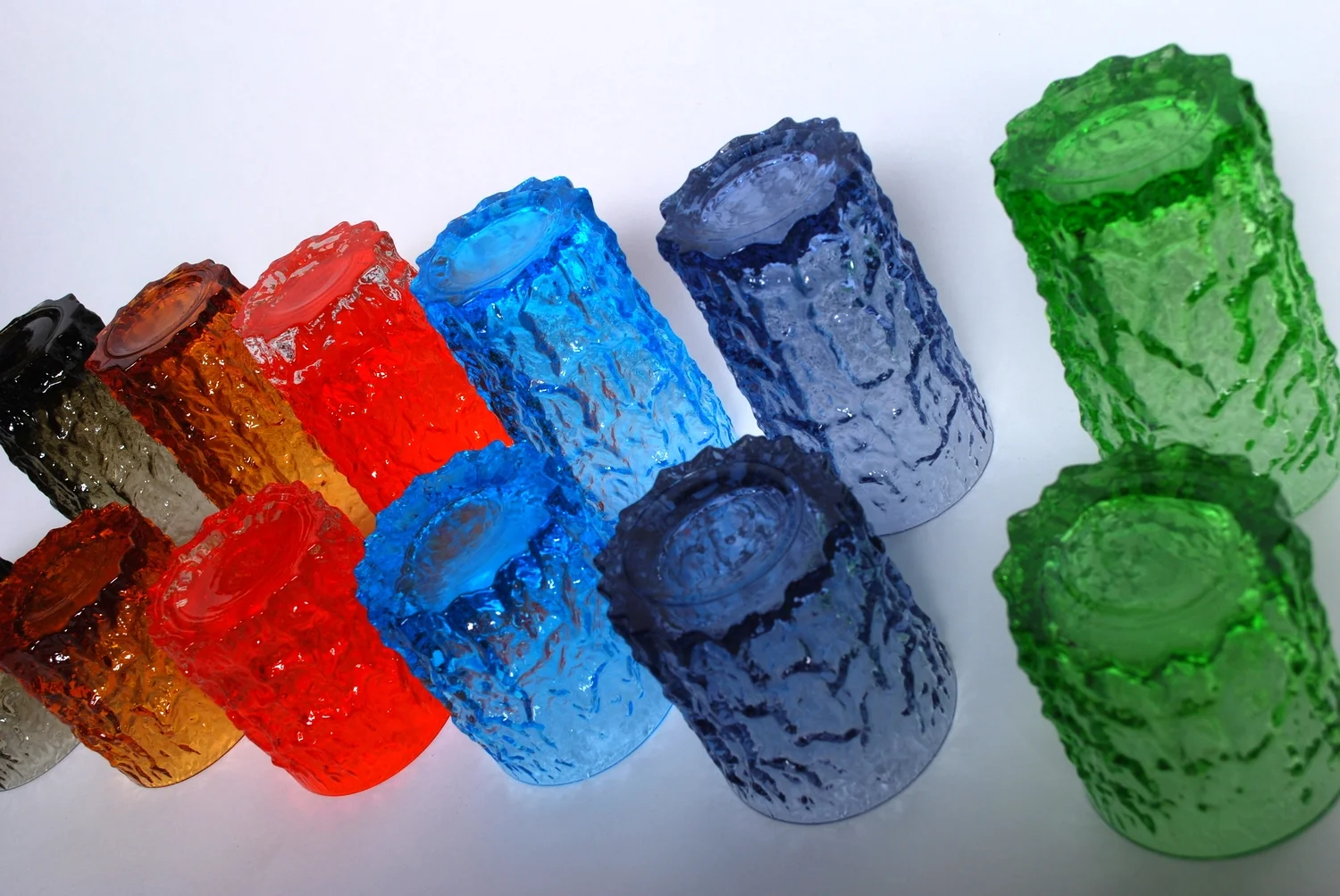 Whitefriars set colorful glass 'Textured Bark' by Geoffrey